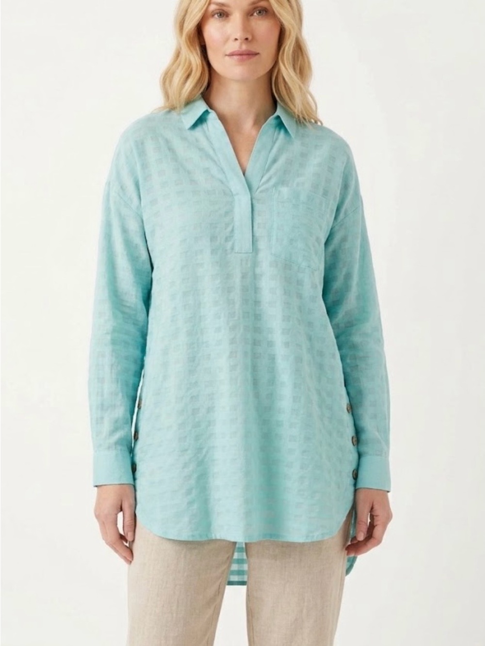 J Jill Long Tunic Top NWT Canal Blue medium Tall. Cotton. Relaxed. Minimalist